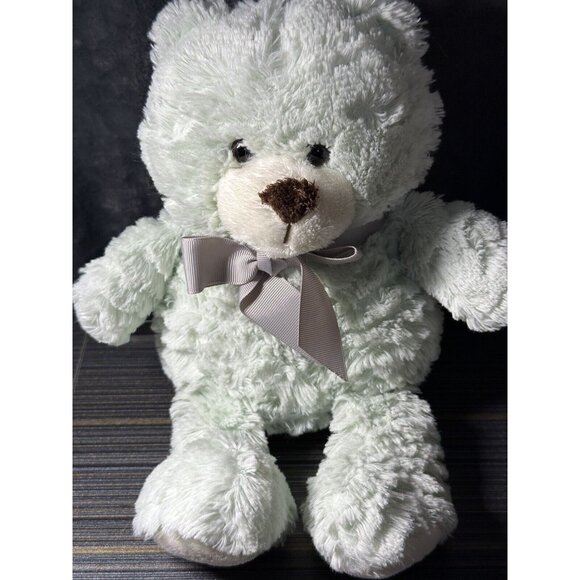 Animal Adventure Mint Green White Teddy Bear Plush 11 Inch Shaggy Green Bow 2017 - Picture 9 of 10